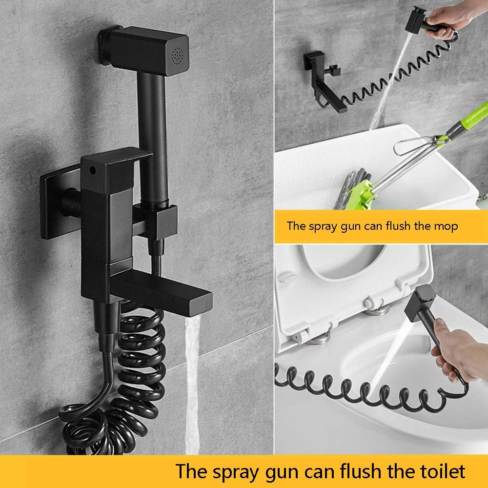 Black Bidet Sprayer for Toilet Stainless Steel Cloth Diaper Washer Set Wall Mounted Single Handle Hand Held Bidet Spray Kit with Cold Water, Anti Leaking Hose for Mop Pool,15cm (Size : 22cm)