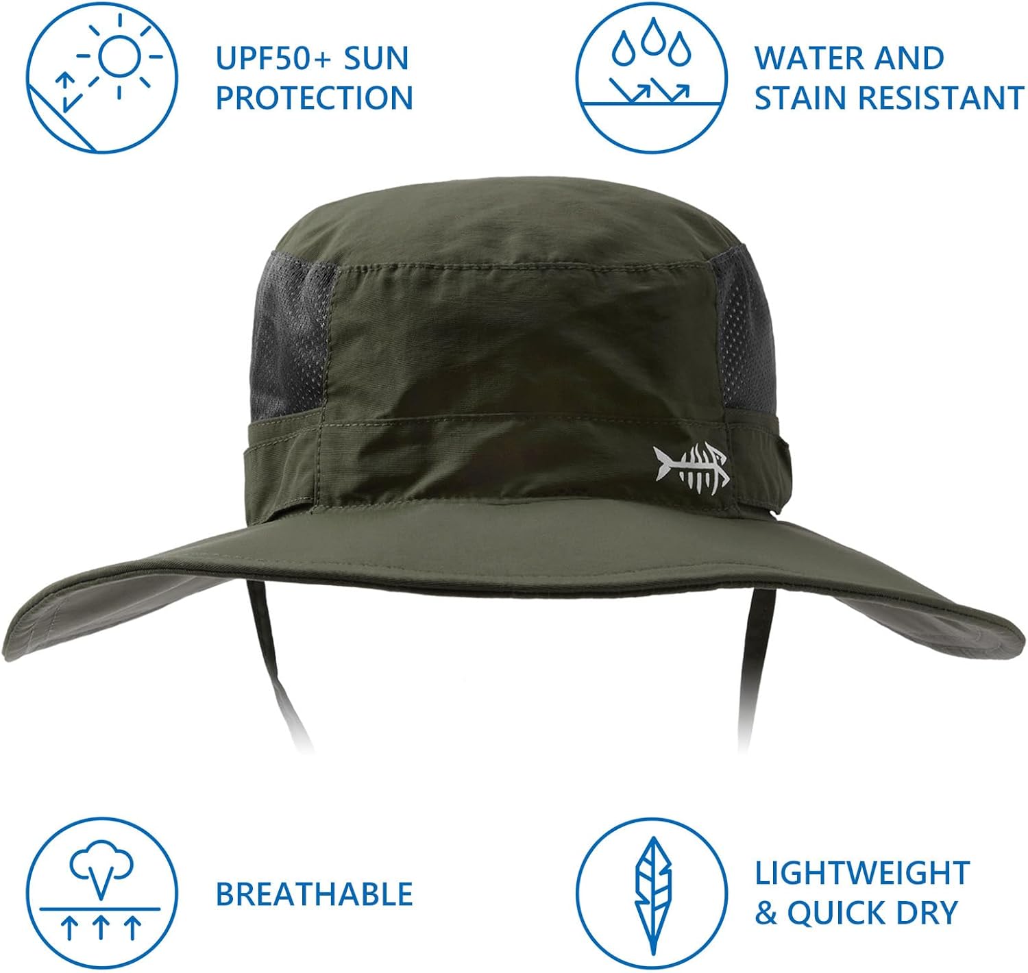 BASSDASH UPF 50+ Fishing Sun Hat Water Resistant Unisex Wide Brim Bucket Boonie Hat for Hiking Camping Safari FH15 - Image 2