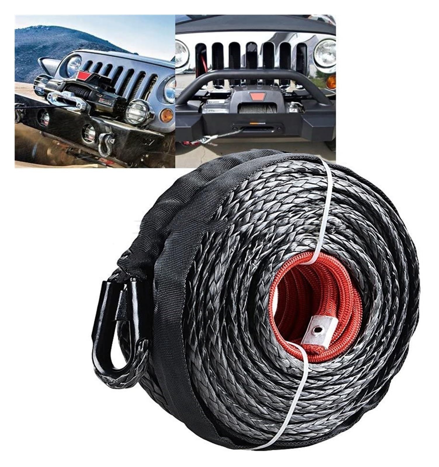 Lina wyciągarki, Lina linowa wciągarki Kabel z osłoną 9,5 mm Syntetyczna lina holownicza 29 m Sznurek konserwacyjny myjni samochodowej do ATV UTV Off-Road(9.5mm x 23M)