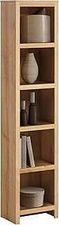 Prepac Moda 80" Tall 5-Tier Narrow Bookcase in Natural Oak, Modern Storage Accent Bookshelf with 3 Adjustable Shelves for Home, Office, Living Room, Bedroom