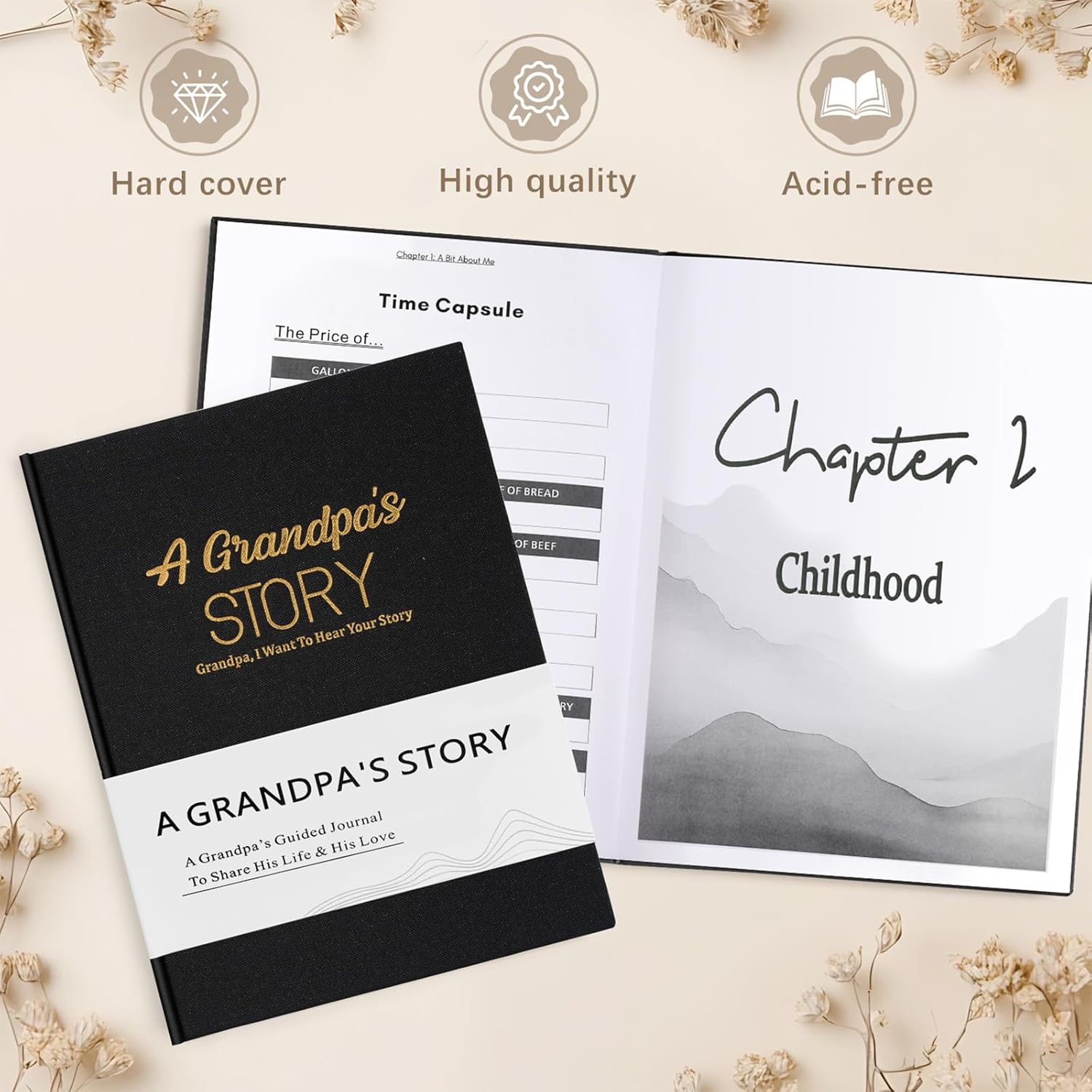 Artmag Grandpa's Life Story Journal Family Keepsake Book Linen Hardcover for Grandpa to Share His Memories, with 250+ Prompt Questions Gift for Birthday Father's Day Christmas (Black) - Image 3