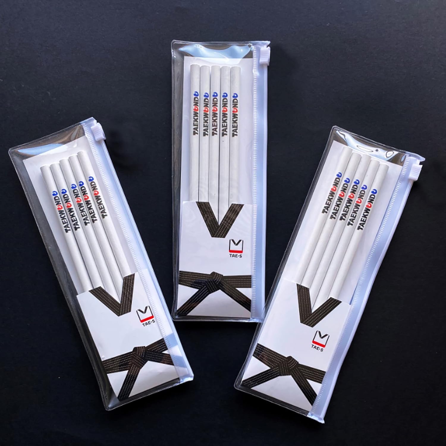 TAE-S Taekwondo Pencils HB Wood Cased with White Clear PVC Pencil Case Thoughtful Gift Idea for Martial Arts Students (6 Packs of 5 (30 Count), White)