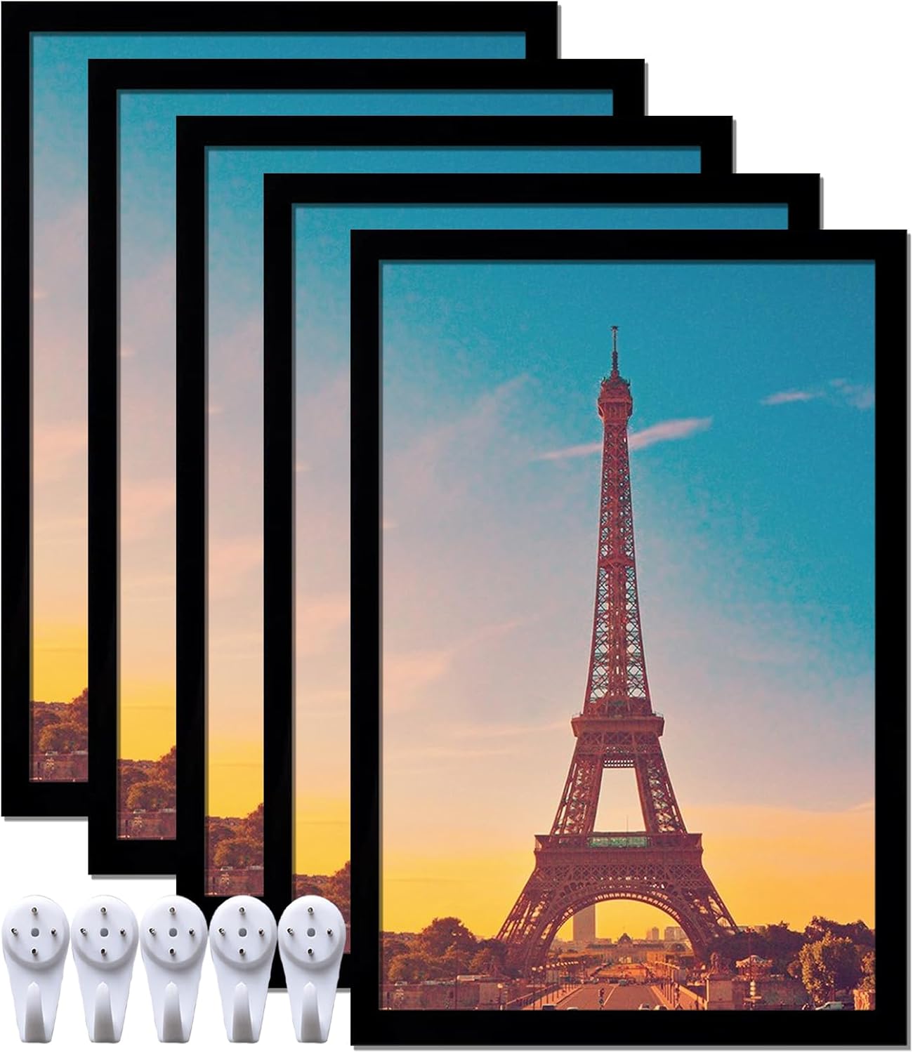 16x24 Picture Frame Set of 5, Black Photo Frames High Transparent Wall Gallery Desktop Horizontal Vertical for Canvas Collage Photo Poster Certificate 16 x 24 inches