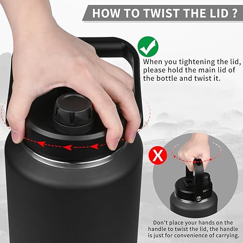 Miniatura 4 de Botella de agua aislada de 1 galón con funda, jarra de agua de acero inoxidable de 128 onzas con asa, botella de agua de boca ancha con bolsa de