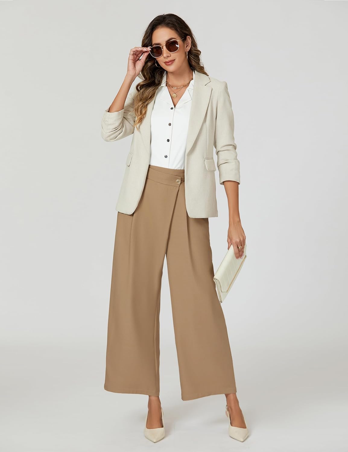Blooming Jelly Women Wide Leg Dress Pants High Waisted Work Pant with Pocket Business Casual Outfits 2025(L,Khaki) - Image 6