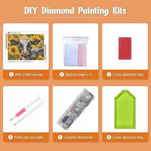 Miniatura 6 de NAIMOER Kits de pintura de diamante de vaca para adultos, taladro completo 5D arte de diamantes girasoles pintura de diamantes animales kits de