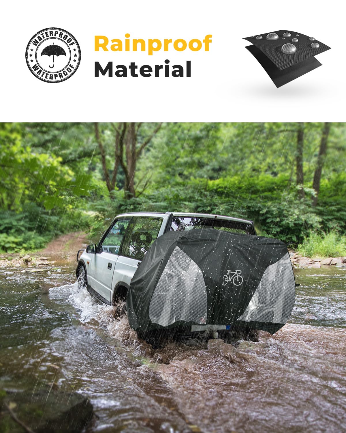 BougeRV Funda para bicicleta para transporte en rack, cubierta de bicicleta de viaje 2/3/4 con luz trasera transparente para SUV, caravana, camión, cubierta gruesa 600D Oxford impermeable para