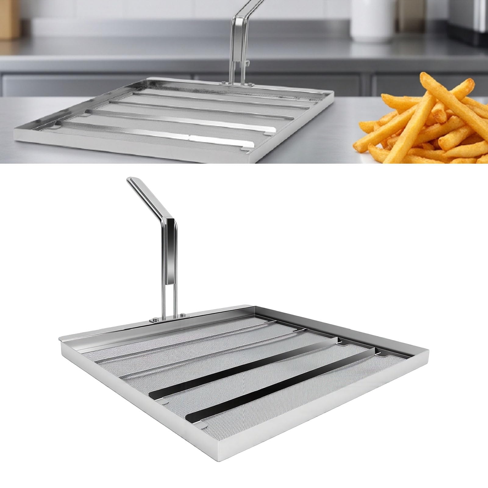 Fritteusenfilter Aus 304 Edelstahl mit 500 Mikron Masche Echtzeit | Verhindert ÖL ÜBerhitzung und Karbonisierung für Gewerbliche Restaurantküchen Umfasst Thermometer Griff Installationswerkzeug