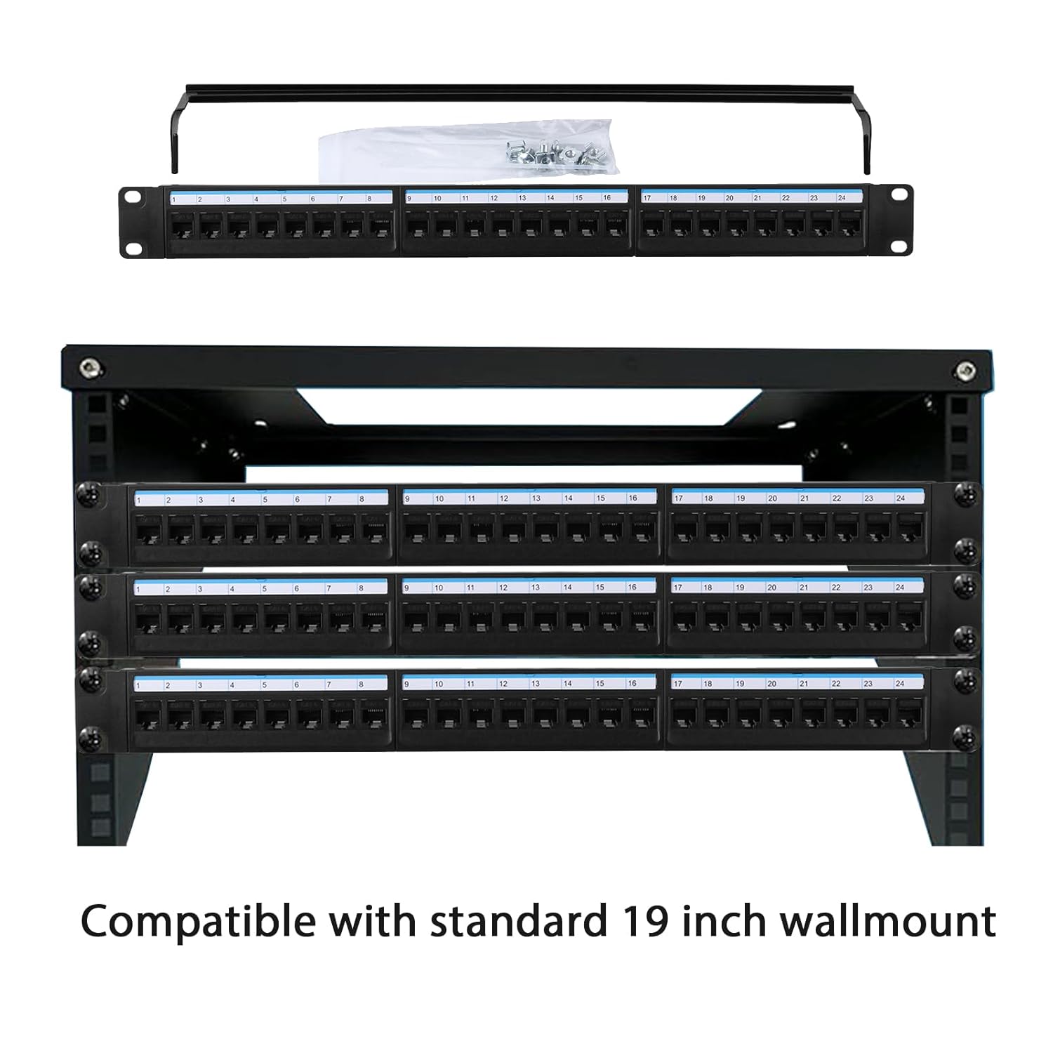2 Packs 24-Port Cat6 Patch Panel - 10G Ready Rack-Mountable 1U Network Panel with Keystone Jacks & Pass-Through Couplers | Compatible Cat6/Cat5e/Cat5 | 19" Removable Backbar (UTP)
