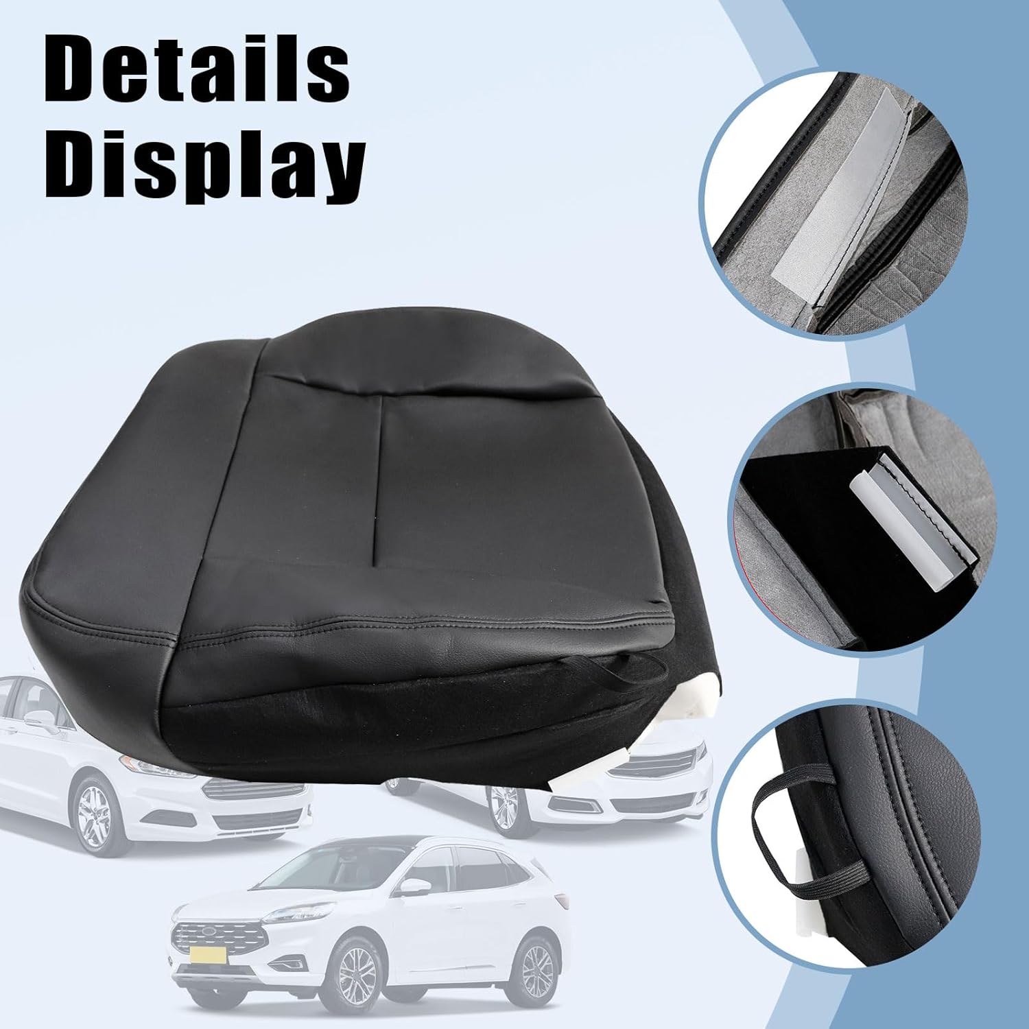 SecosAutoparts Passenger Side Bottom Leather Seat Cover Black Compatible with Ford F-150 STX XL XLT 2004 2005 2006 2007 2008