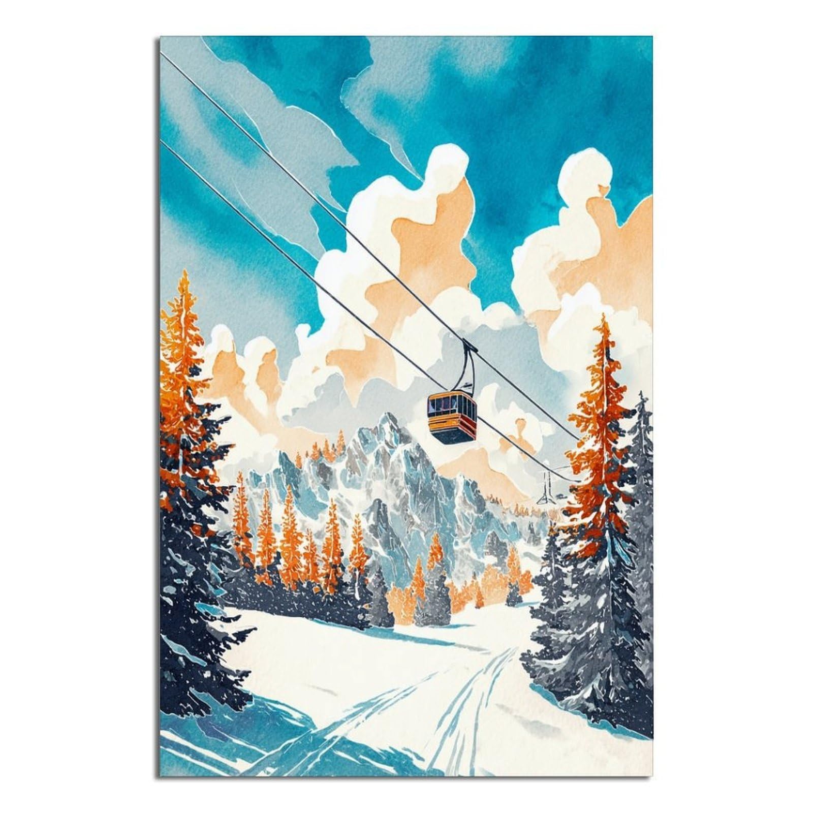iPuzou Tignes Ski Posters 24x36inch(60x90cm) Vintage Watercolor Canvas Art