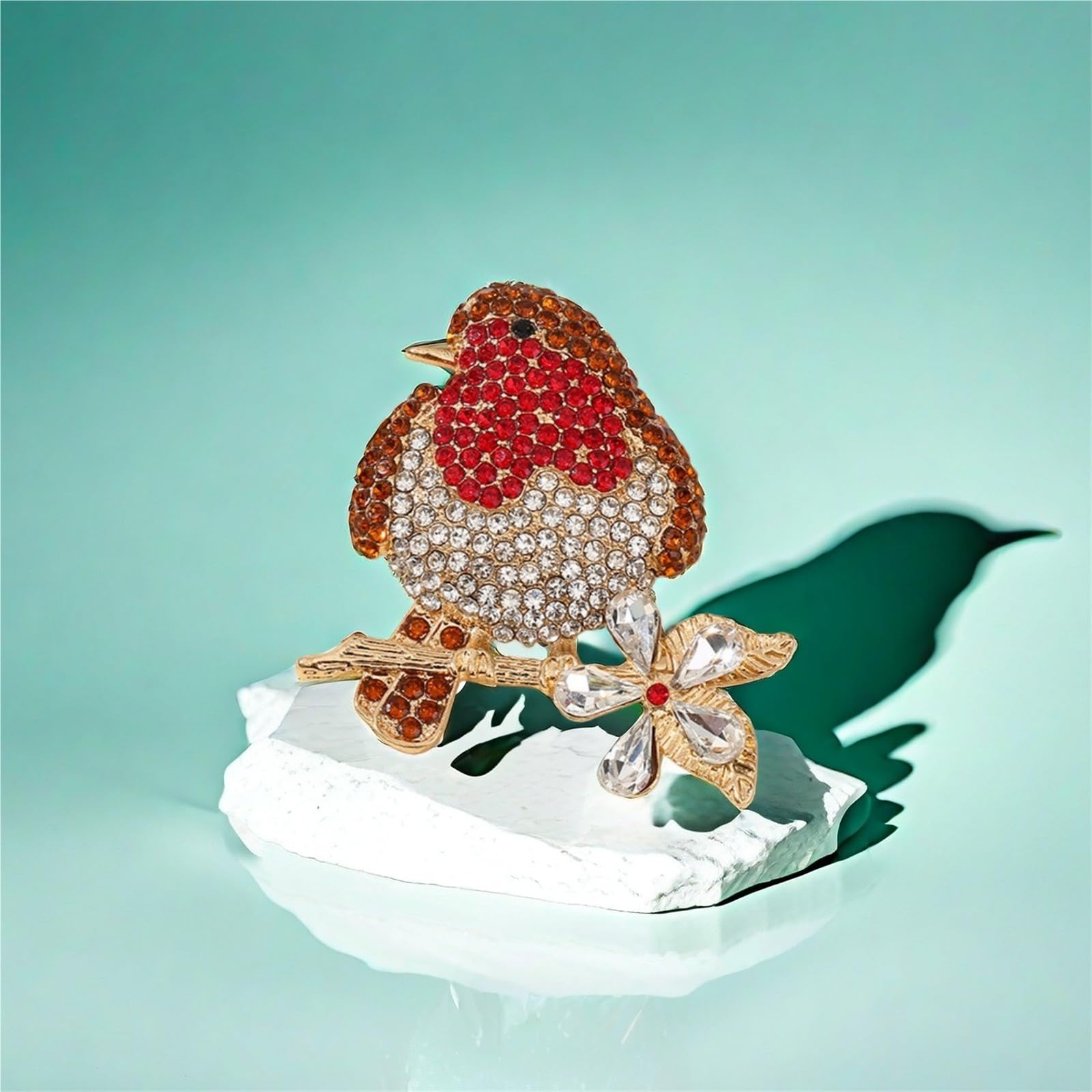 Broche de pájaro rojo de diamante completo para mujer, joyería retro de ramillete de animales de alta gama