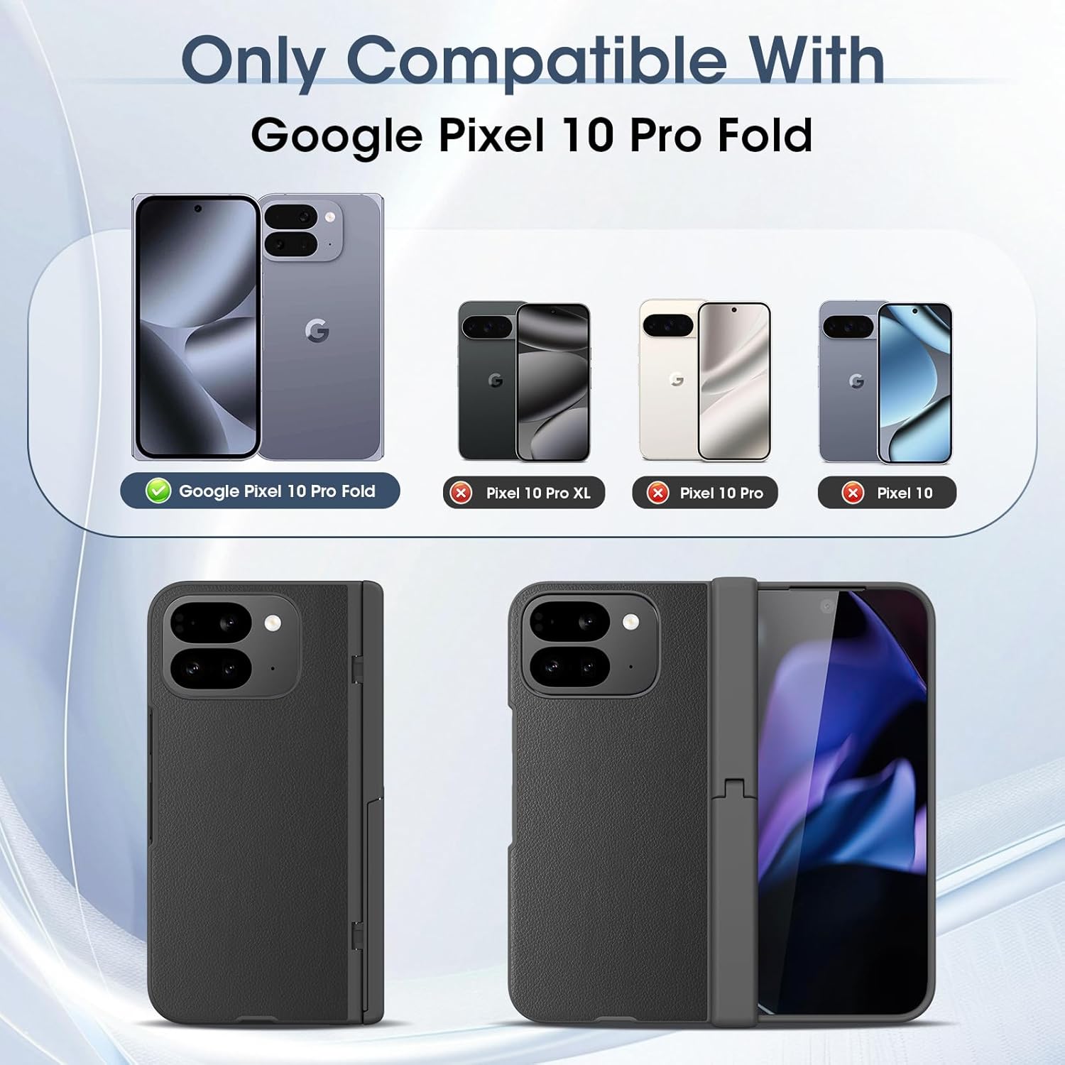 Keallce for Google Pixel 10 Pro Fold Case 2025 with Outer Screen Protector, Hidden Kickstand, Leather Texture PC Full-Body Shockproof Hinge Protection Protective Cover for Pixel 10 Pro Fold 5G - Black