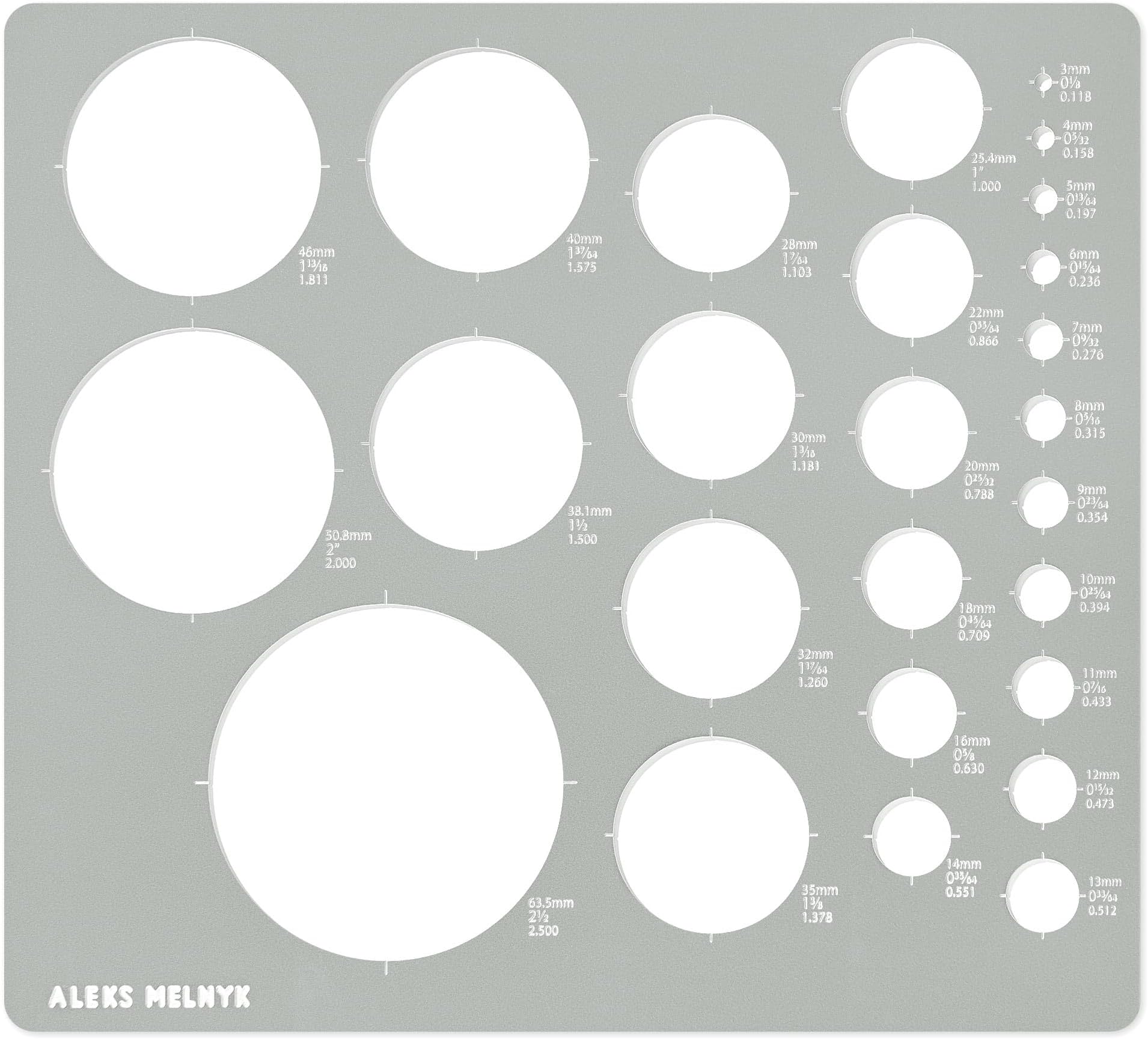 Aleks Melnyk #200 Metal Circle Template metric, Jewelry Round Stencil, Geometric Ruler Artist Design Drawing Tool, Lapidary, Cabochons, Circular Stencil for Painting on Wood