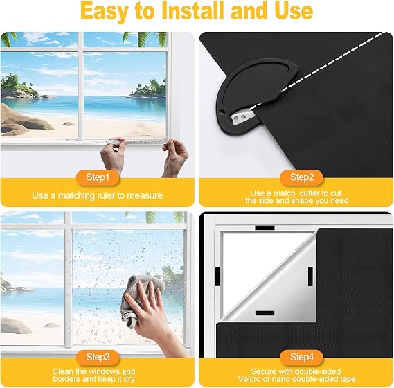 100% Blackout Blind, 420D Oxford Fabric Blackout Blind Stick On Windows Fits Any Size Shape, 200x145cm Portable No Drill Black Out Blinds, Travel Temporary Blackout Shades for Bedroom Skylight Loft RV