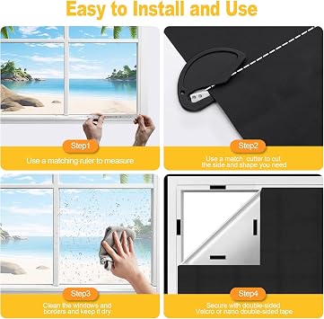 100% Blackout Blind, 420D Oxford Fabric Blackout Blind Stick On Windows Fits Any Size Shape, 200x145cm Portable No Drill Black Out Blinds, Travel Temporary Blackout Shades for Bedroom Skylight Loft RV