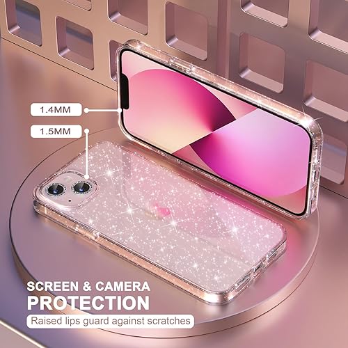 Miniatura 4 de Choiche Funda compatible con iPhone 13, funda brillante con purpurina para mujer, 2 protectores de lente de cámara de diamante cubierta protectora a