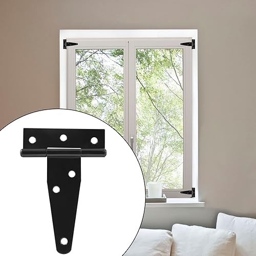 Vista 67 de Murtenze Paquete de 6 bisagras negras de 4 pulgadas con correa en T, bisagras de puerta de granero, bisagras en T para puerta de granero, cobertizo