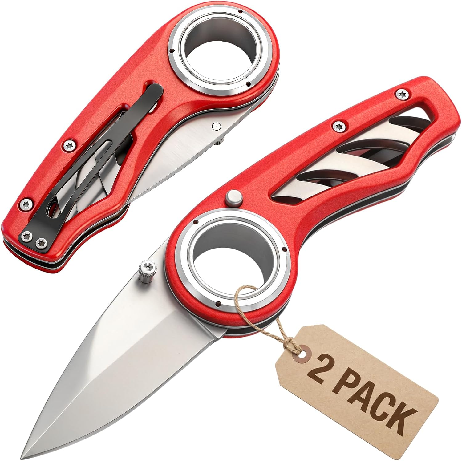 Grey 2 Pack Pocket Folding Knife Multipurpose 3cr13 Blade Pocket Knife with Liner-lock Stainless Steel Moly-coated Aluminum Handle 7.35'' with 3'' Steel Blade for Survival Camping Men Women