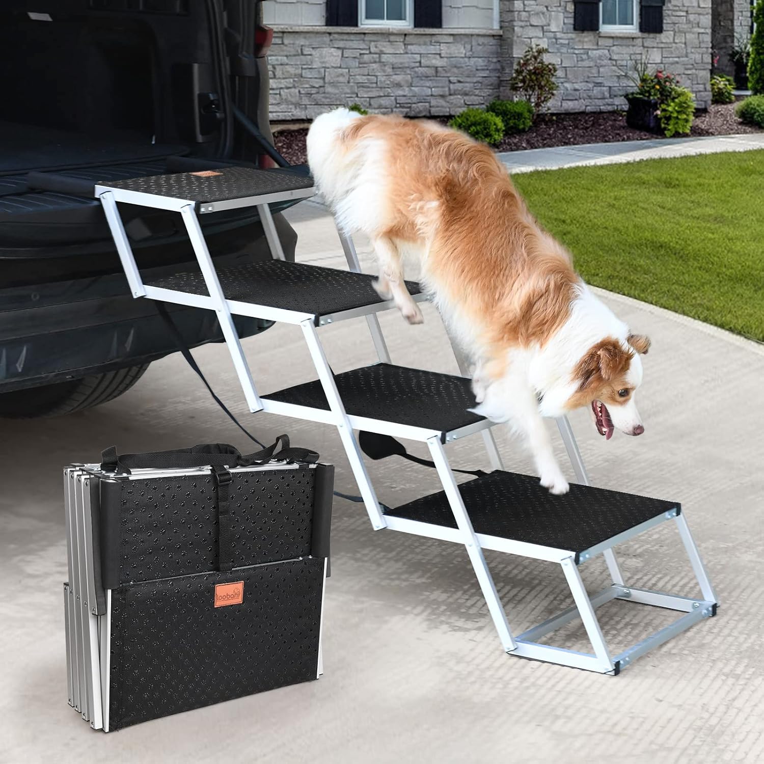 Extra Wide Dog Car Ramp for Large Dogs, LOOBANI Lightweight Dog Stairs Support up to 200lbs, Dog