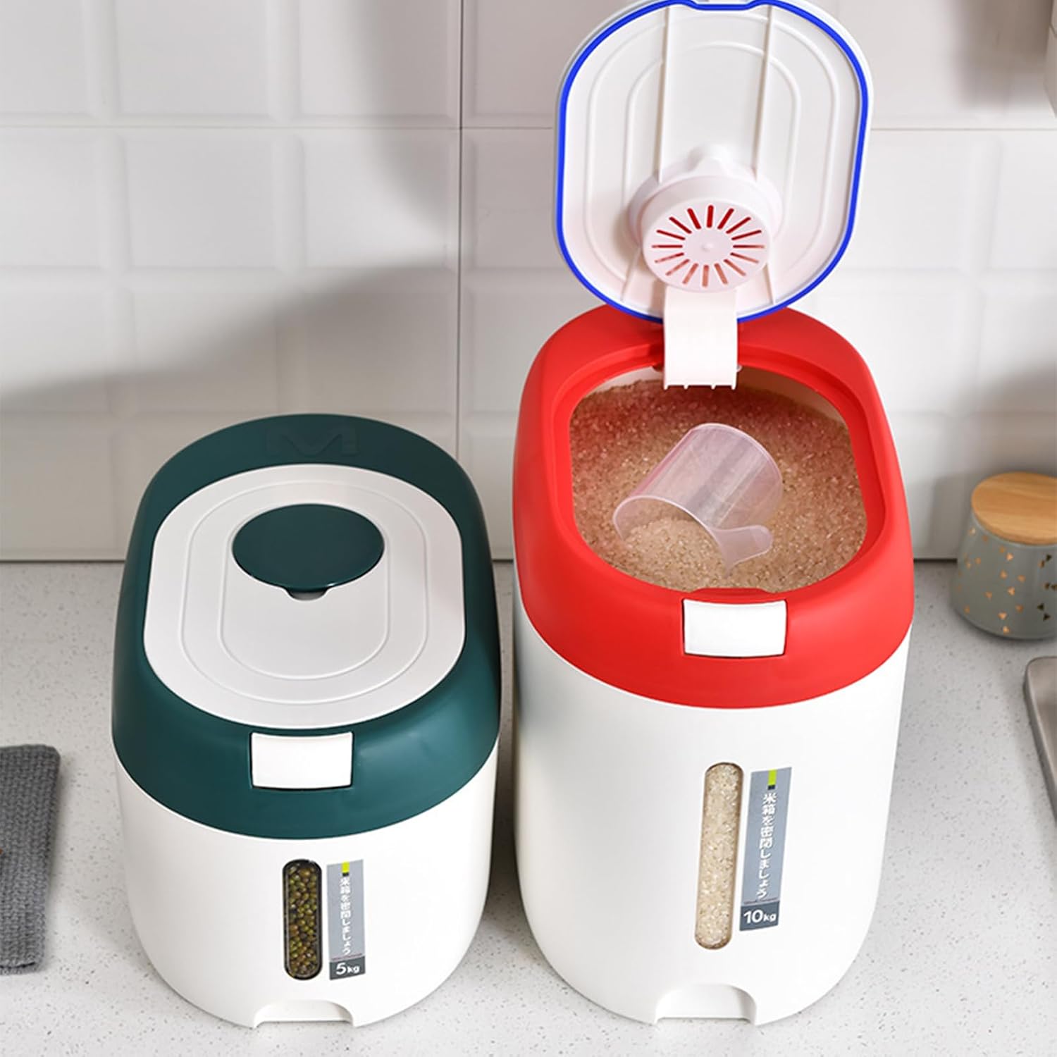 Sealed Grains Dispenser Featuring Touch Lid and Sturdy PP Materials Sealed Rice Storage Box for Dry Food Preservation Touch Lid Rice Bucket