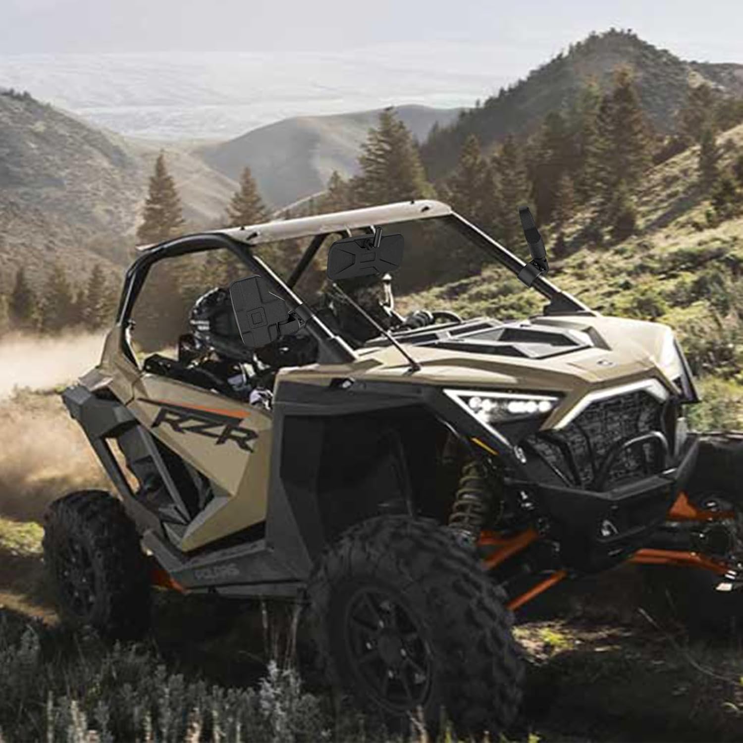 UTV RZR Rear View Mirror and Side Mirrors Set with 1.75"-2" Roll Bar Cage,Large Rear View Side Mirrors Compatible with Polaris RZR Can Am X3 Commander Kawasaki Mule Rhino(ONLY ROUND TUBE ROLL BAR)