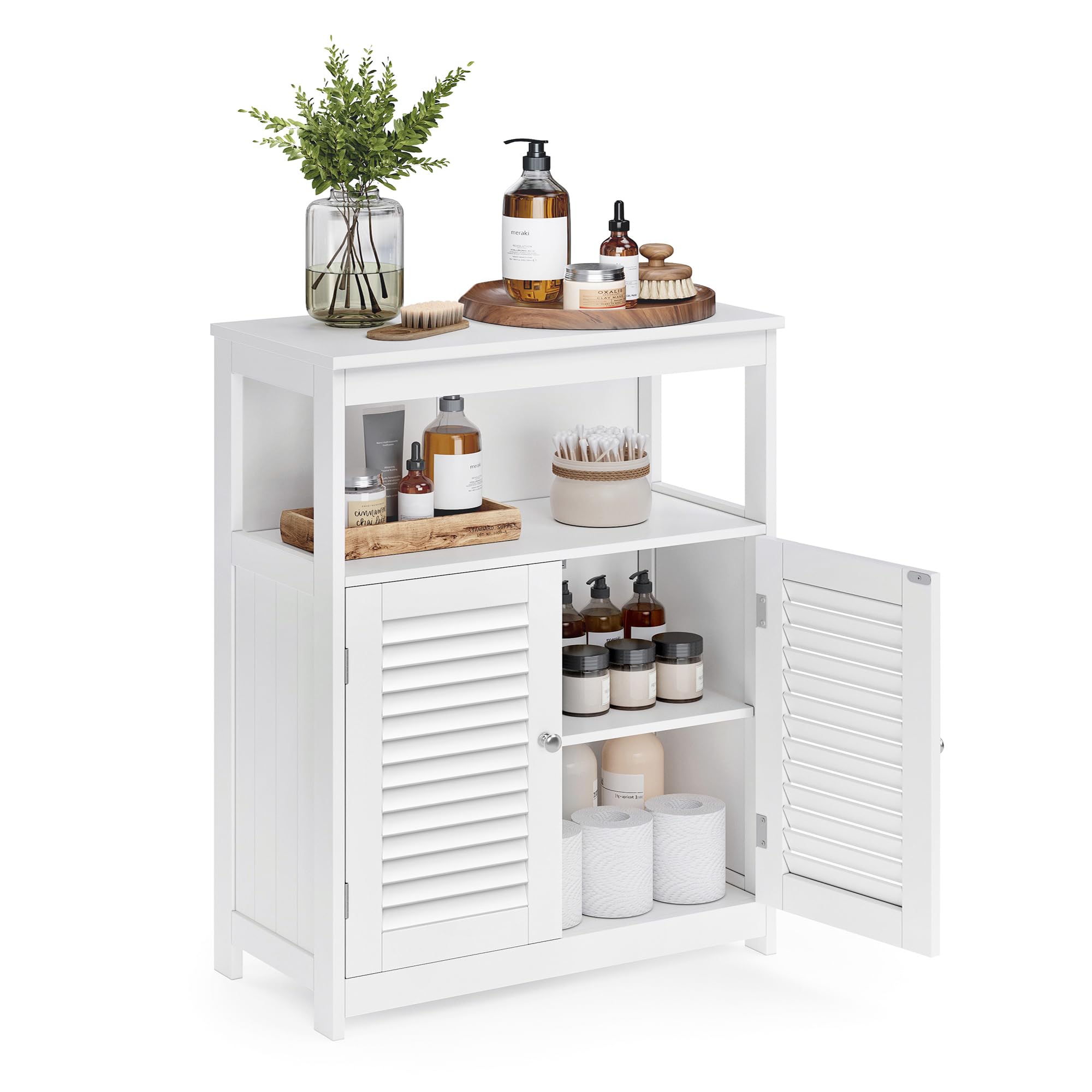 VASAGLE Bathroom Floor Cabinet, Bathroom Storage Cabinet, Freestanding, with Double Shutter Doors and Adjustable Shelf, for Living room, Entryway,
