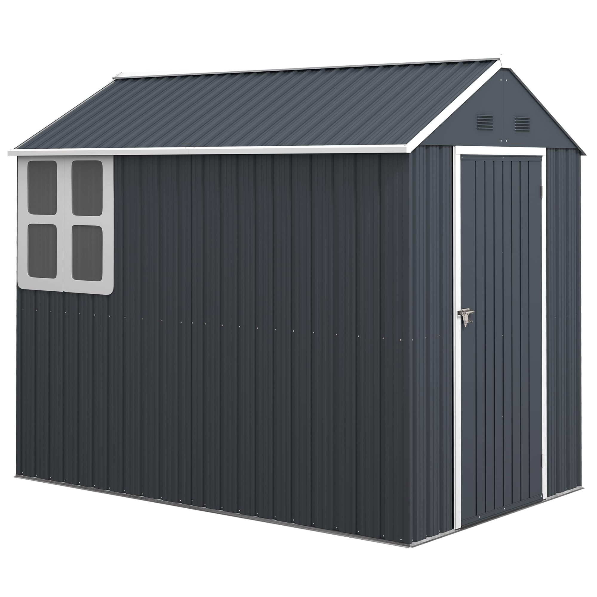 Outsunny Casetta da Giardino Porta Attrezzi in Acciaio Zincato e PP con 4 Prese d'Aria e Finestra, 259x171x222 cm, Grigia e Bianca