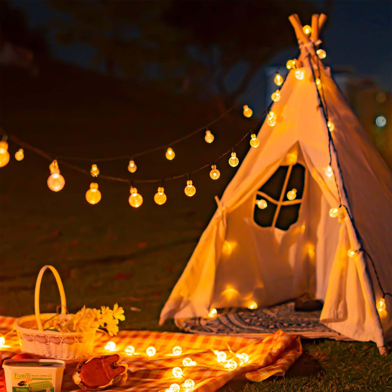Koopower Luci solari, confezione da 2, 50 sfere di cristallo LED, impermeabili, su filo verde da 8 m, per giardino (bianco caldo)