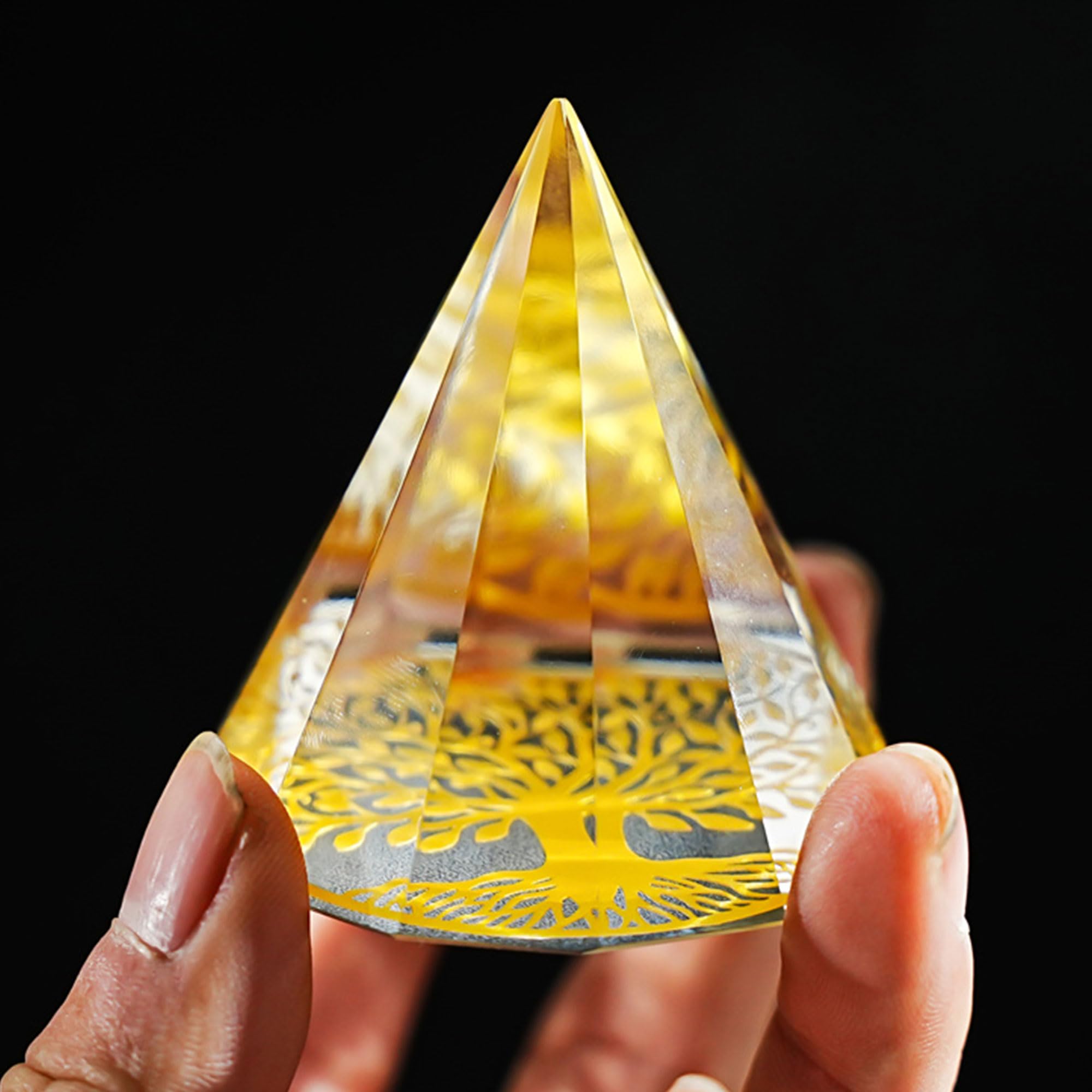 QFkris Tree of Life Crystal Healing Pyramid Figurine Glass Paperweight Office Desk Ornament Collectible with Gift Box โ image 1