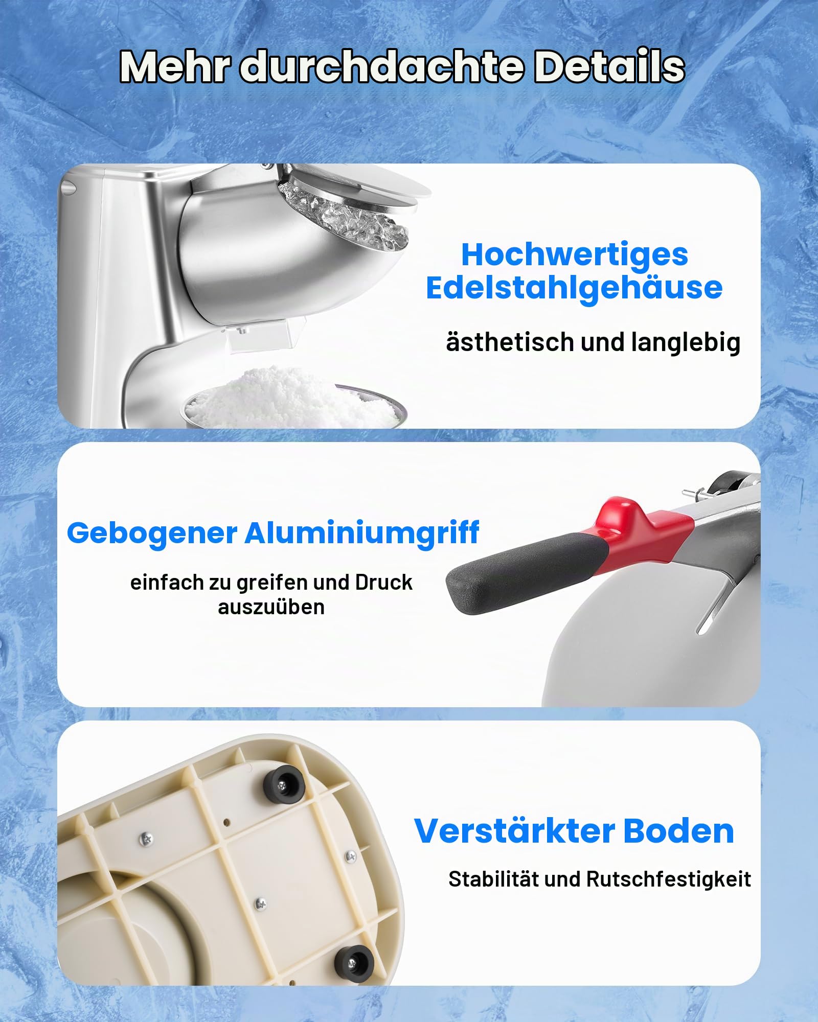 VEVOR Kommerzieller Eiscrusher 100 kg pro Stunde, elektrischer Schneekegel-Maker mit 4 Klingen, Edelstahl-Eiscrusher mit Schüssel & Abdeckung 300 W 2000 U/min, Eisrasierer Silber