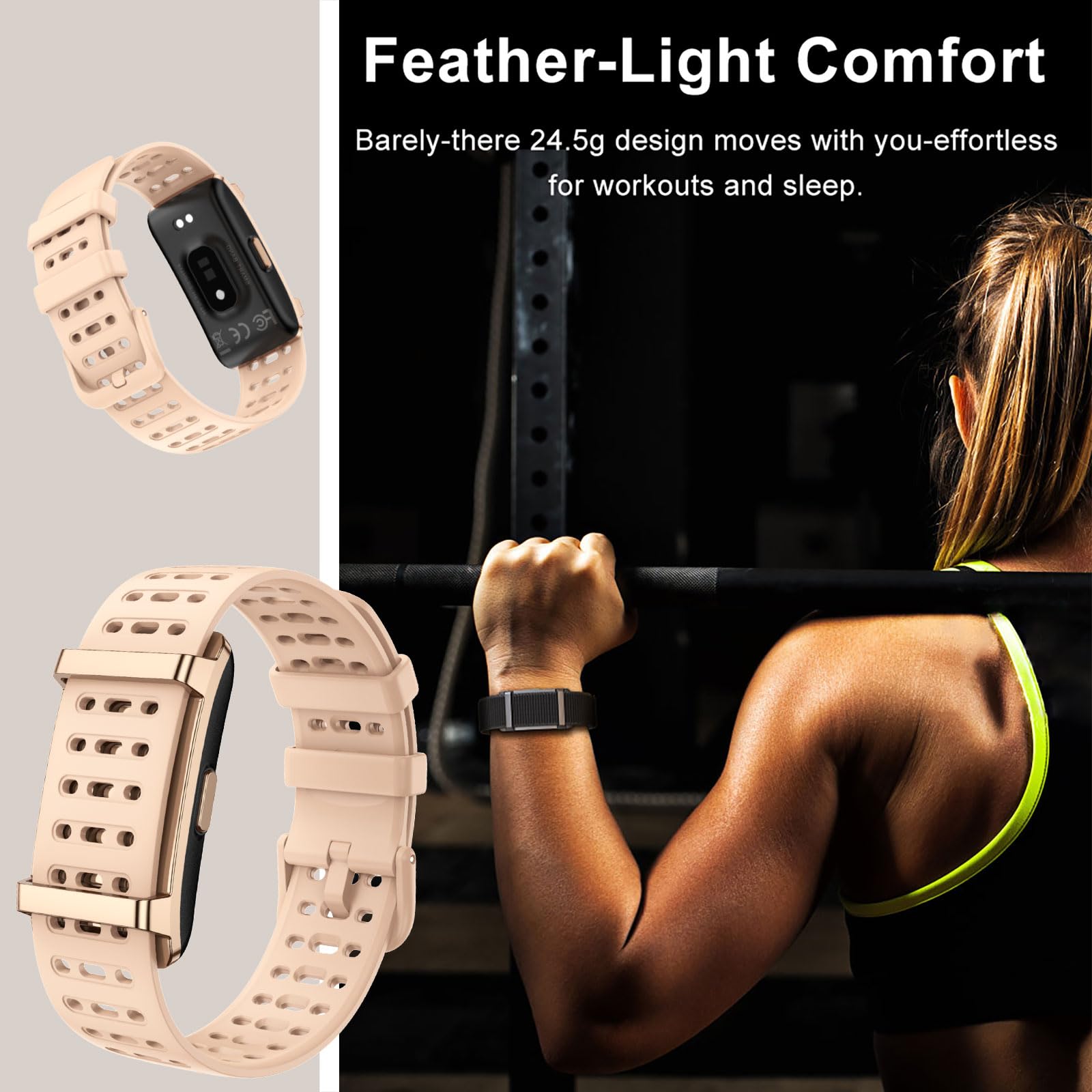 findtime Tracker d'activité sans écran - Podomètre portable - Moniteur de fréquence cardiaque - Moniteur de sommeil - Mesure de la fréquence cardiaque - Bracelet en nylon - Mode multisports - Or rose