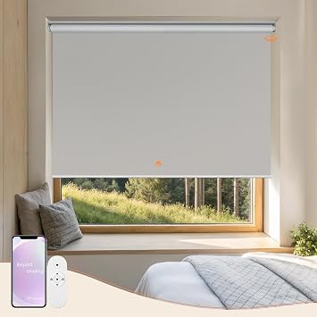 Motorized Blinds with Remote APP Control Blackout Roller Shades for Indoor Windows Cross Texture White, 33" W x 72" H