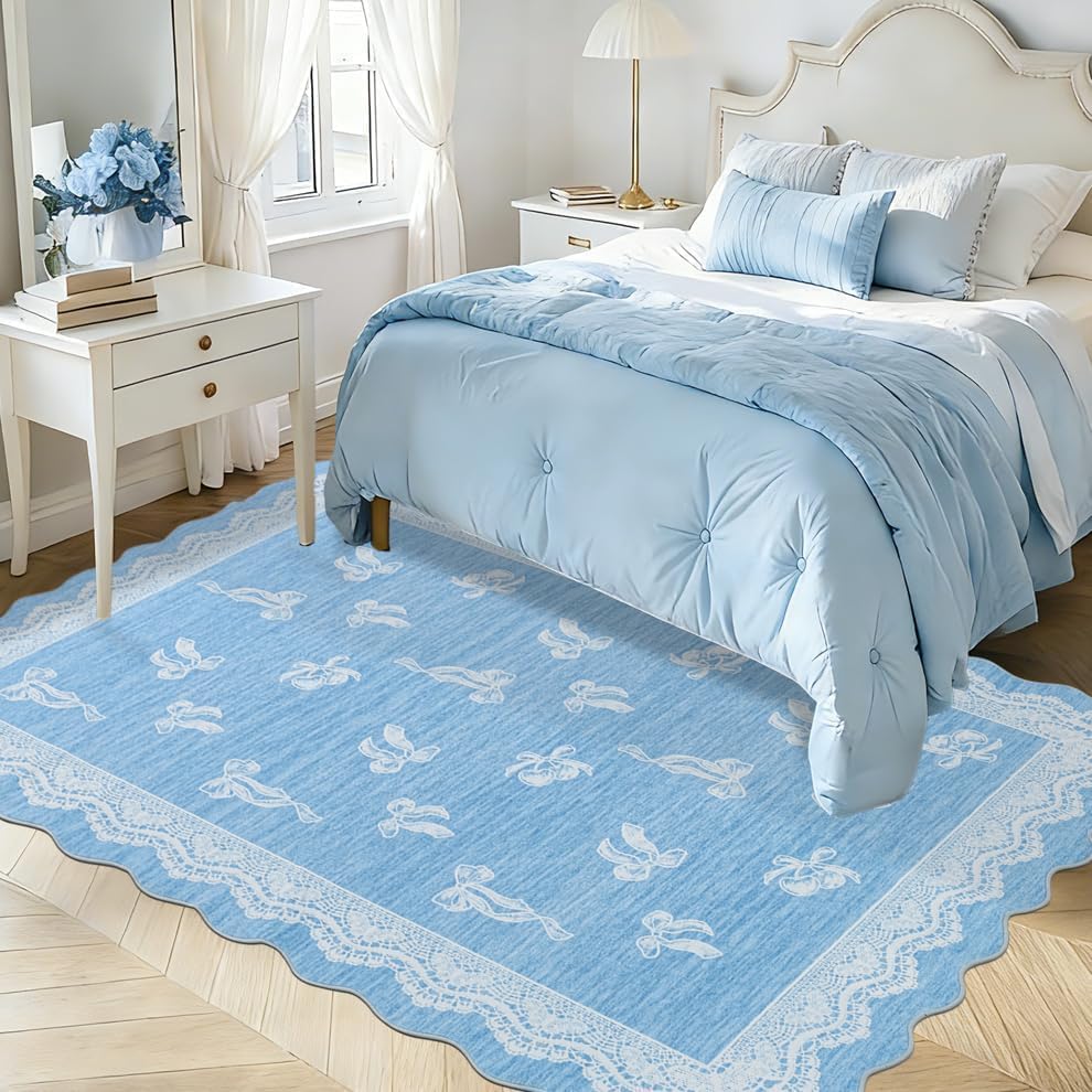 Tapete decorativo Ortigia 5x7 azul antideslizante lavable miniatura 5