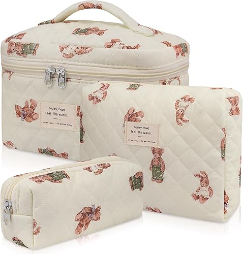 Miniatura 19 de Set de bolsas de maquillaje, bolsa de maquillaje acolchada, bolsa de cosméticos floral grande para mujeres, lindas bolsas de maquillaje de algodón,