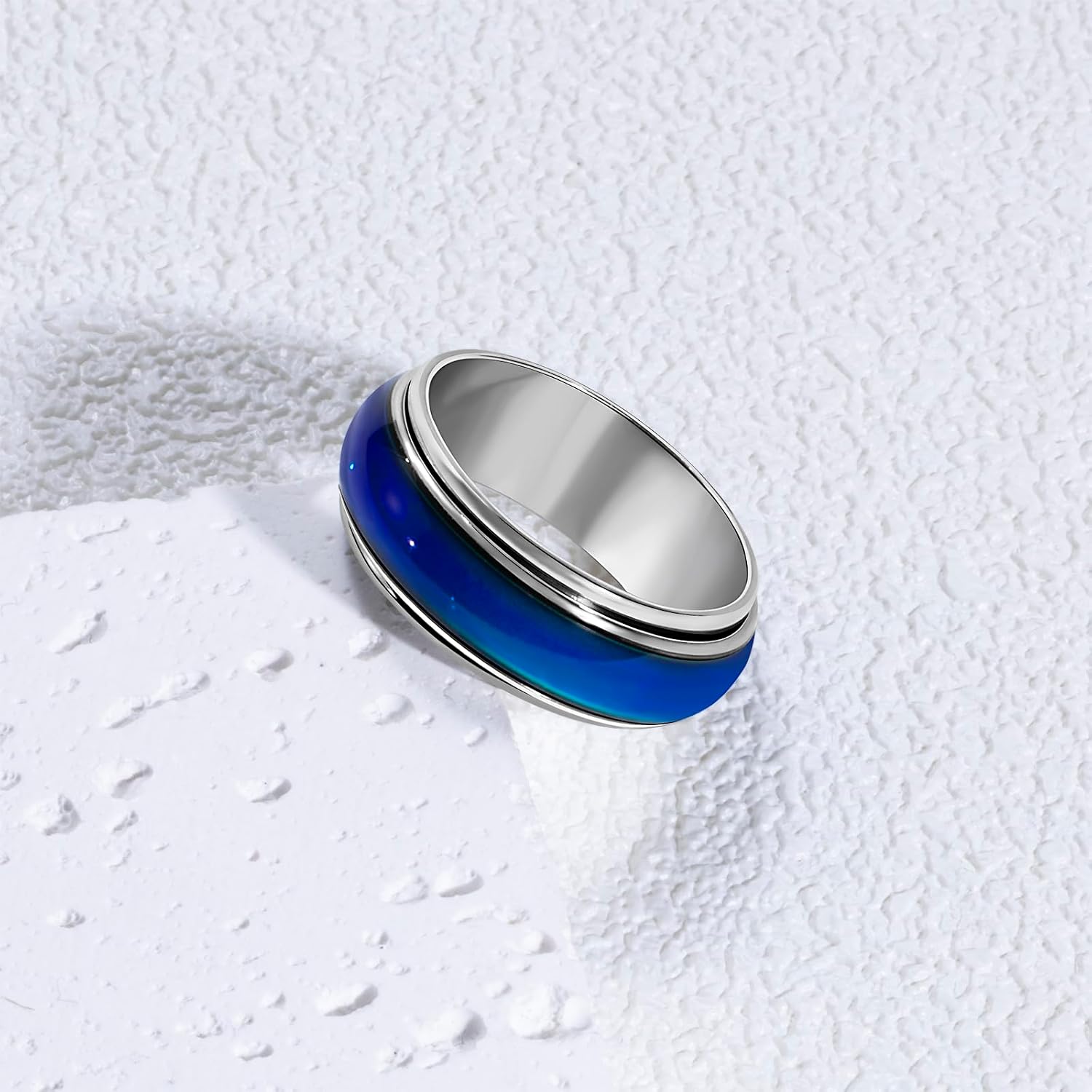8mm Mood Fidget Ring for Women Anxiety- Temperature Sensative Color Changing Spinner Rings Stress Relief Wedding Mood Band