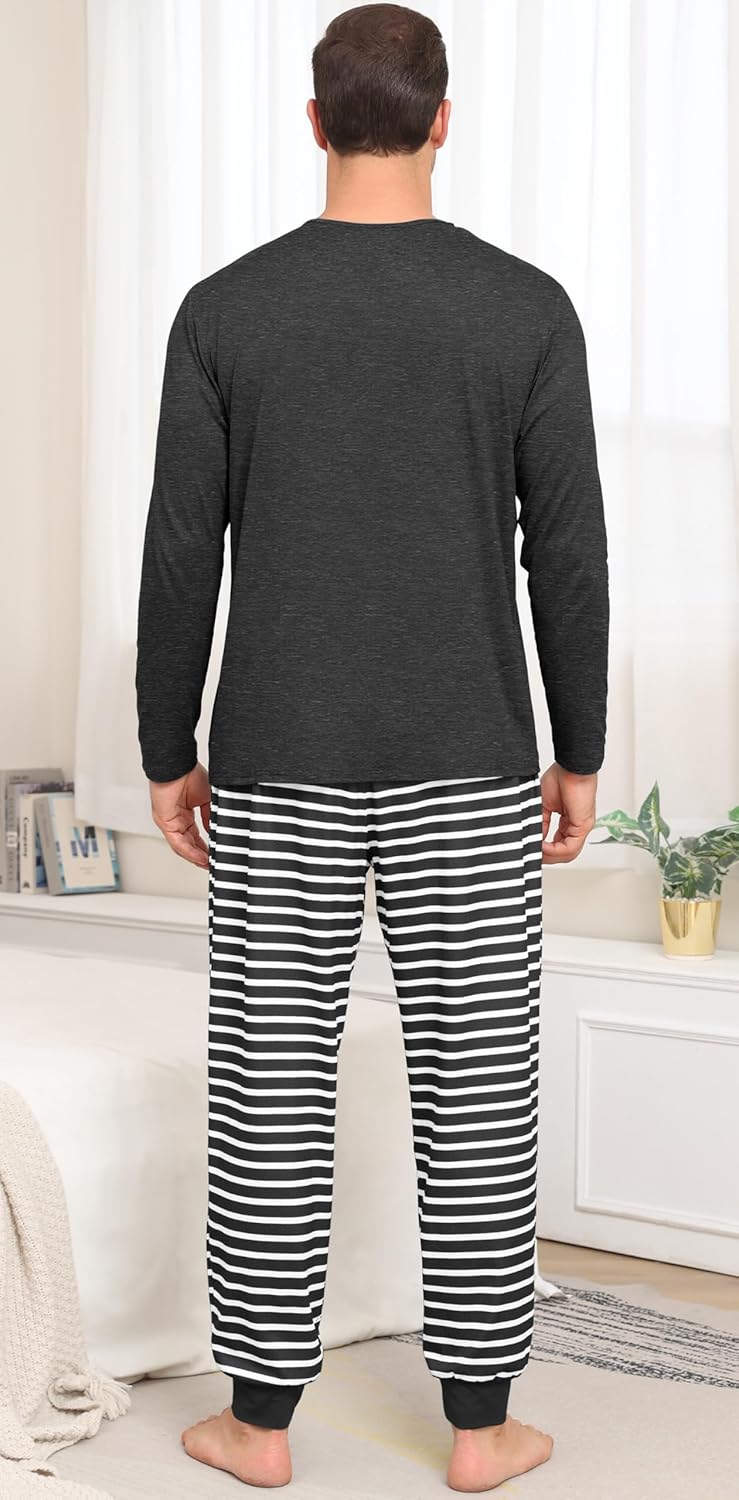 PrinStory Mens Pajamas Set Long Sleeve Pjs 2 Piece Pajama Soft Sleepwear Loungewear with Pockets - Image 6