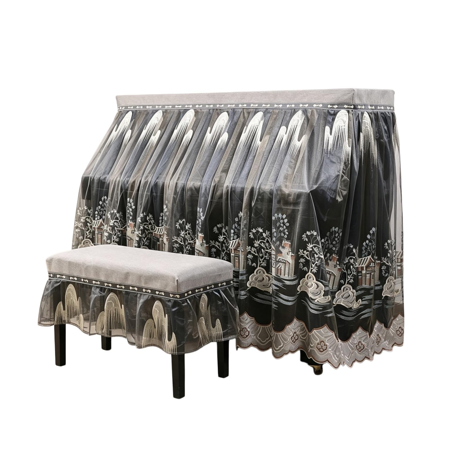 Copertura for pianoforte verticale, copertura antipolvere universale for pianoforte, tutto compreso, grigia(Single bench)