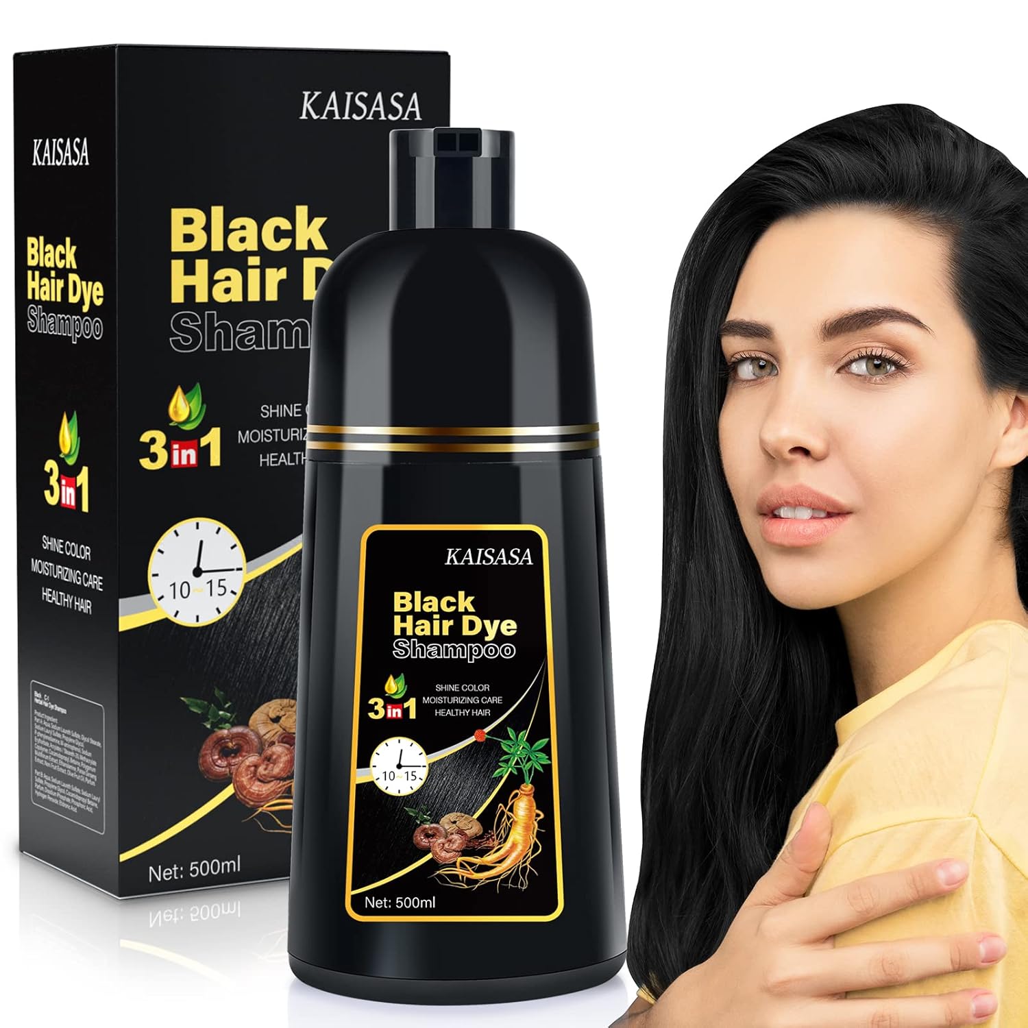 IIIMEIDU Hair Dye Shampoo for Gray Hair Coverage, 3 in 1 Natural Black Dye for Women Men, 500ml - Image 2