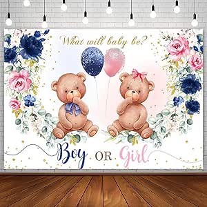 Bear Gender Reveal Backdrop 7x5ft - We Can Bearly Wait Party Decor Photo Booth Background