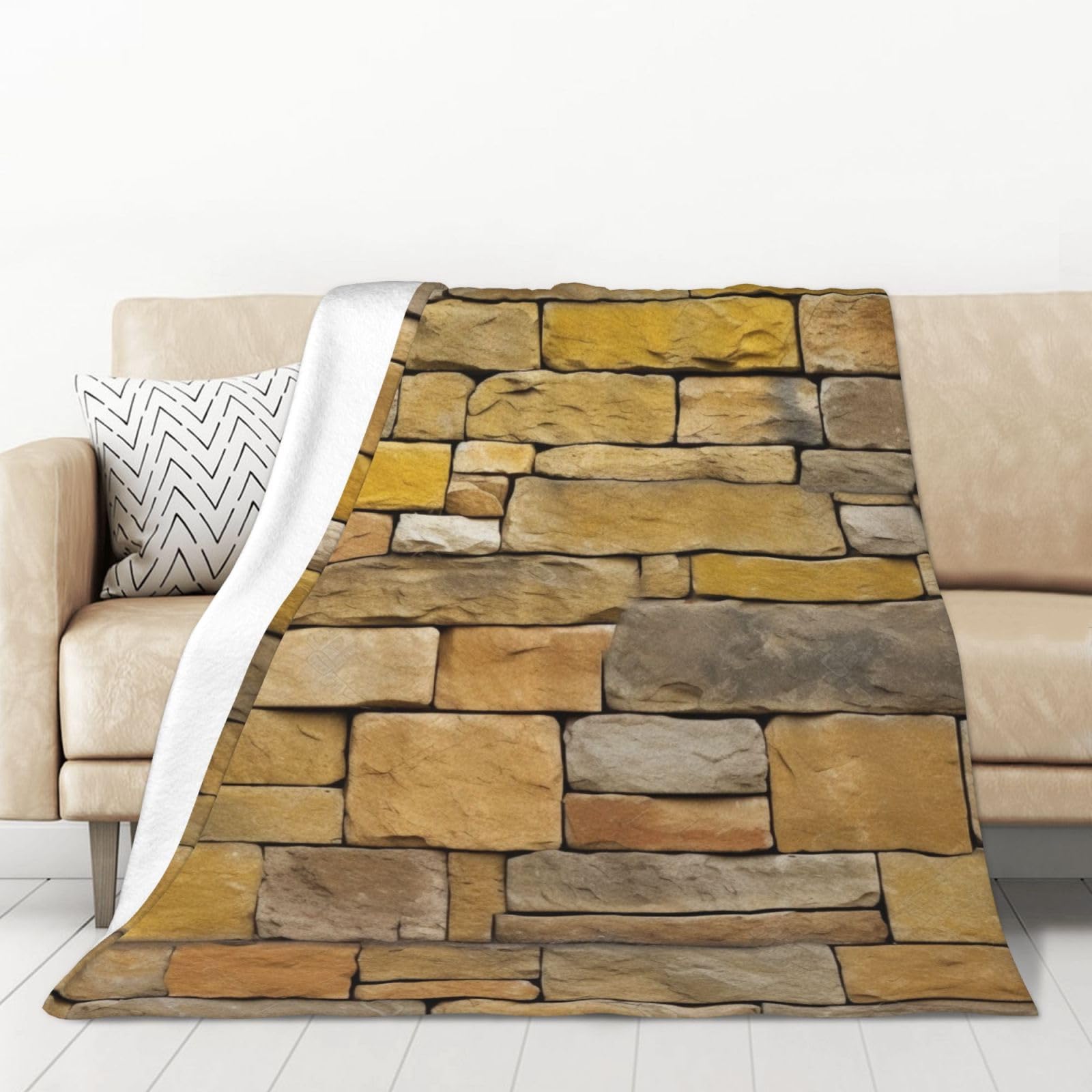 Couverture en flanelle 127x178cm motif pierre jaune 320g