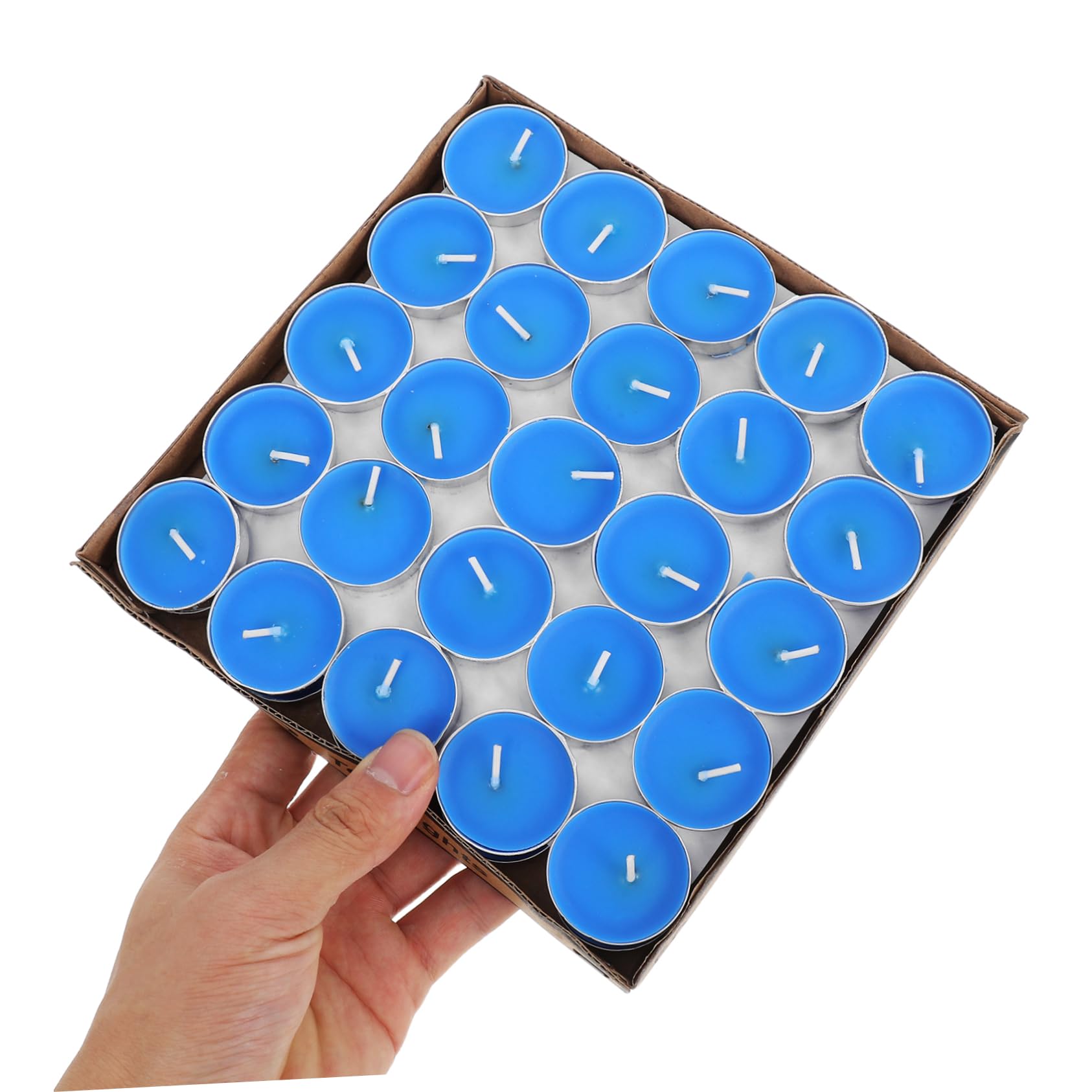OUNONA 50 Pezzi Candele Tealight Rotonde in Cera Blu, Bruciatura Uniforme e Pulita, per Centrotavola Eleganti e Illuminazione di Emergenza Durante Blackout