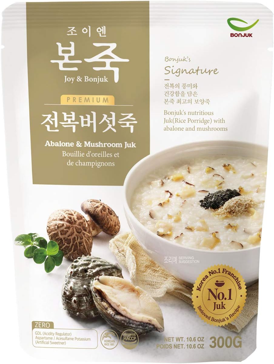 BONJUK Abalone & Mushroom (Juk) Rice Porridge - Ready to eat meal (300g), Easy to prepare porridge pouch
