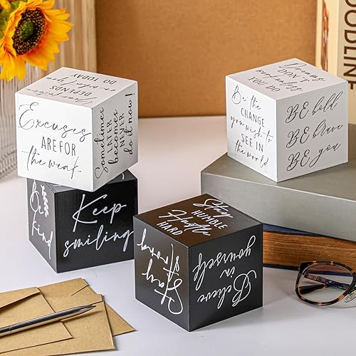 Miniatura 3 de Pinkunn 4 piezas inspiradoras de decoración de escritorio, regalo para hombres y mujeres, mini letreros inspiradores de madera para decoración