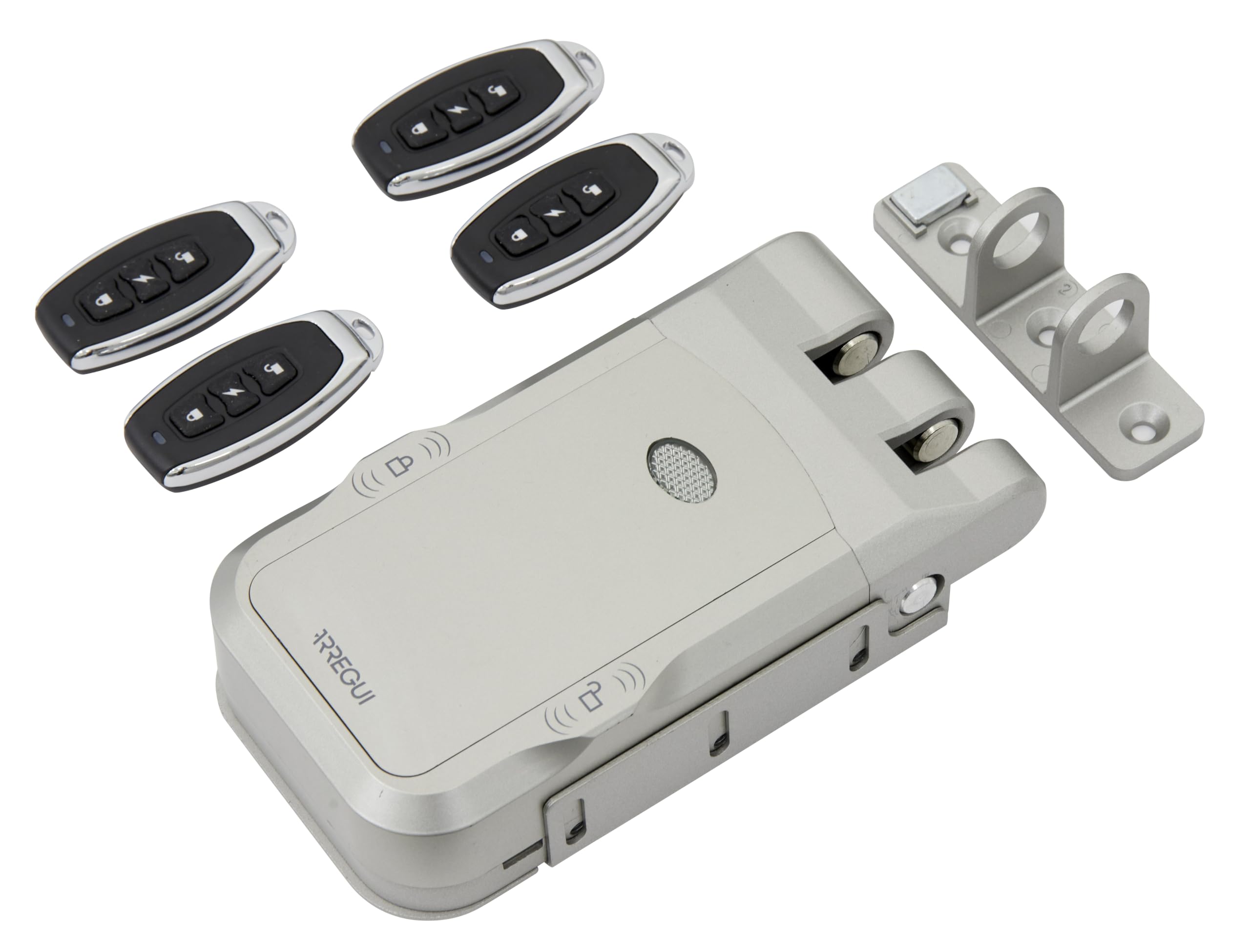 ARREGUI CI30P Cerradura de Seguridad Invisible para Puerta con 4 mandos a distancia | Antirrobo | Anti Okupas | Cerradura Electrónica para Puerta | Cerradura Inteligente | Cerrojo interior | Plata