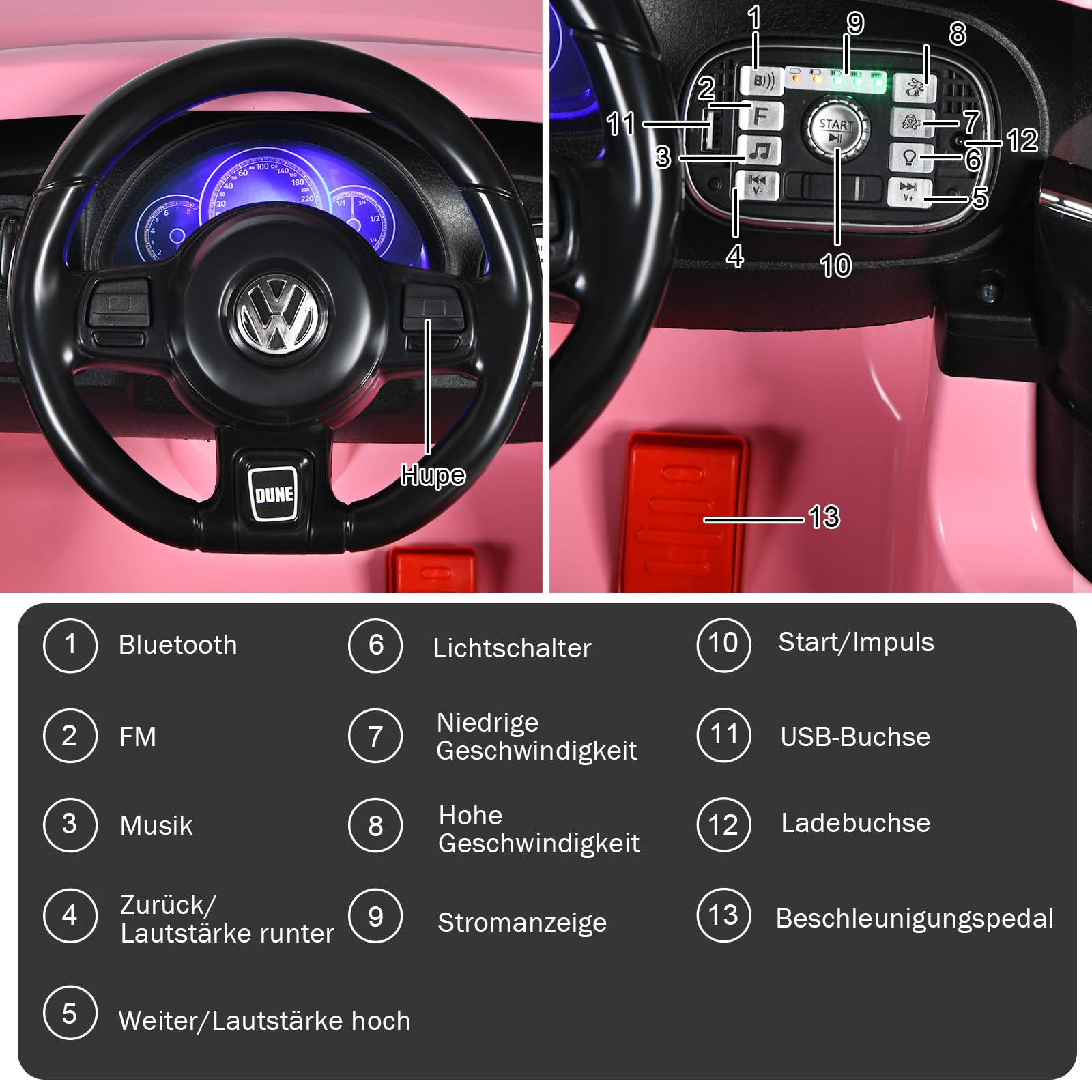 COSTWAY VW Beetle Elektroauto für Kinder, Kinderauto Elektro mit Musik und 2 Beleuchtungsmodi, inkl. 2,4G Fernbedienung, Elektrofahrzeuge für Kinder ab 3 Jahre (Rosa)