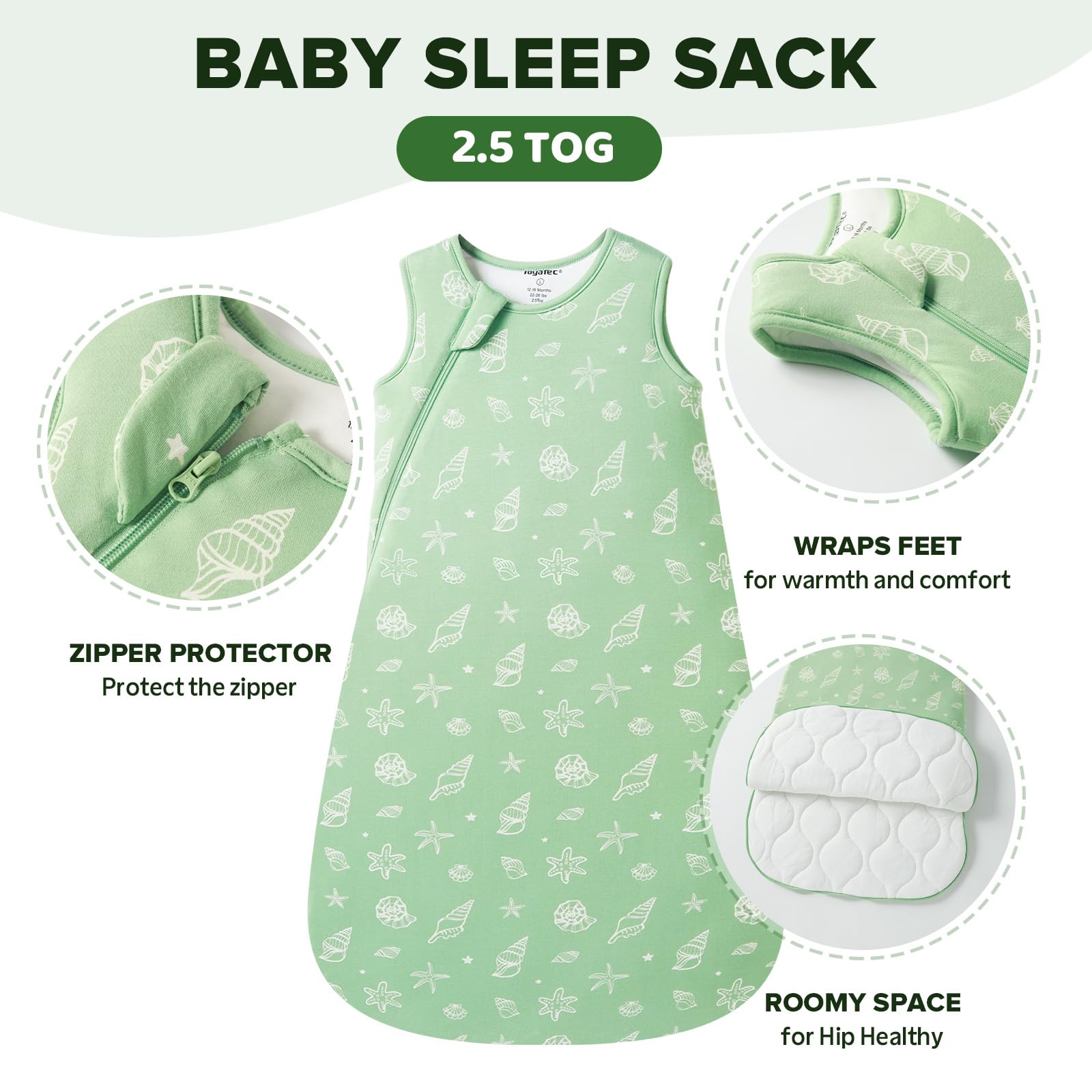 ToyaTec Baby Sleeping Bag 2.5 Tog Super soft Rayon Made from Bamboo,Baby's Bamboo fiber Sleeping Bag Autumn Winter Sleeping Blanket(Green,M) - Image 2