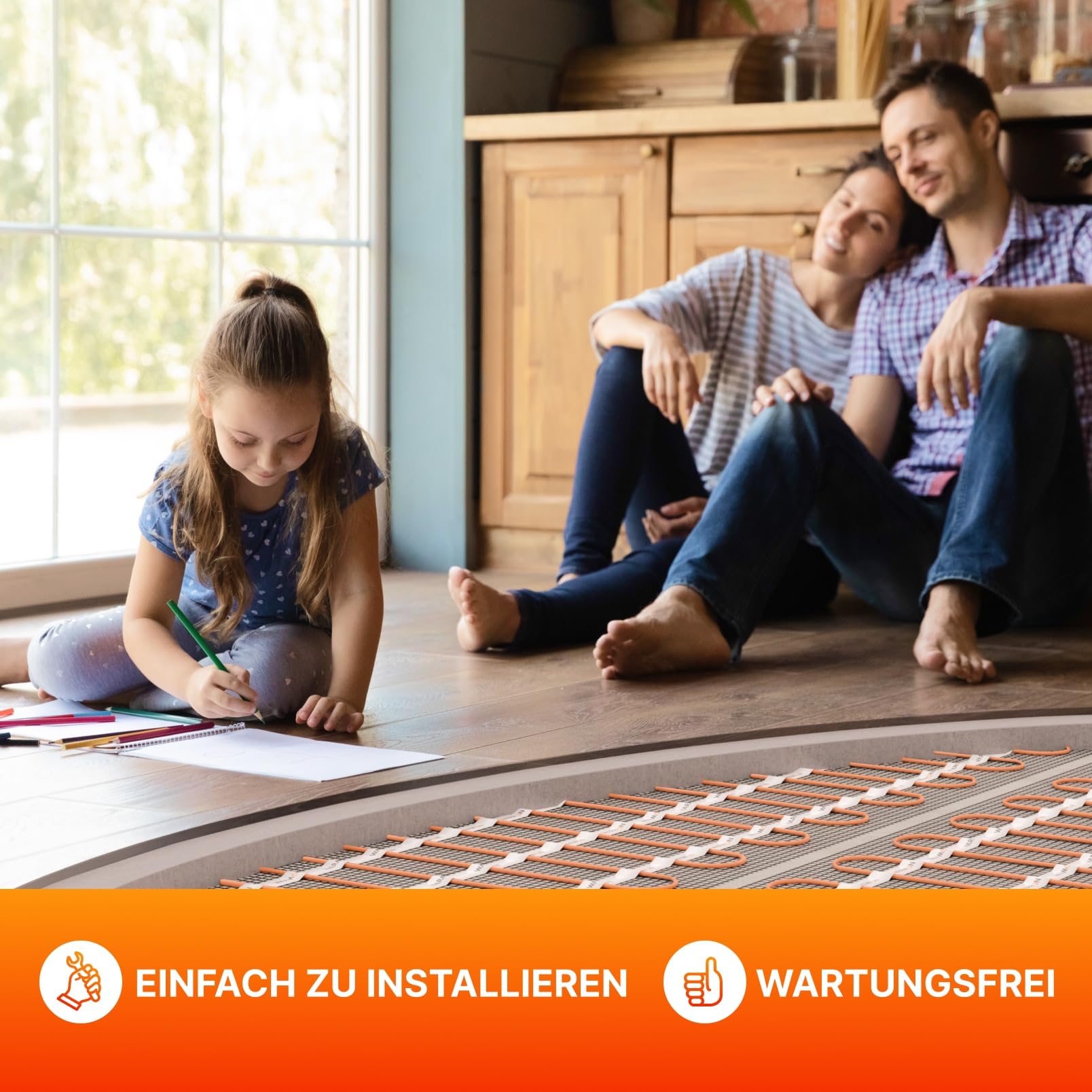 Zweiader-Heizmatte WARMON CLASSIC 150 W/m² für Fliesen, Festwiderstandsheizkabel, selbstklebend mit Trägergewebe, Mattengröße:1 m²