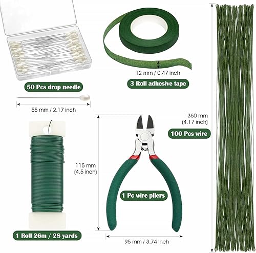 Miniatura 6 de PAXCOO Kit de arreglos florales con cinta verde y alambre, pasador de flor de Boutonniere, cortador de alambre para suministros de fabricación de