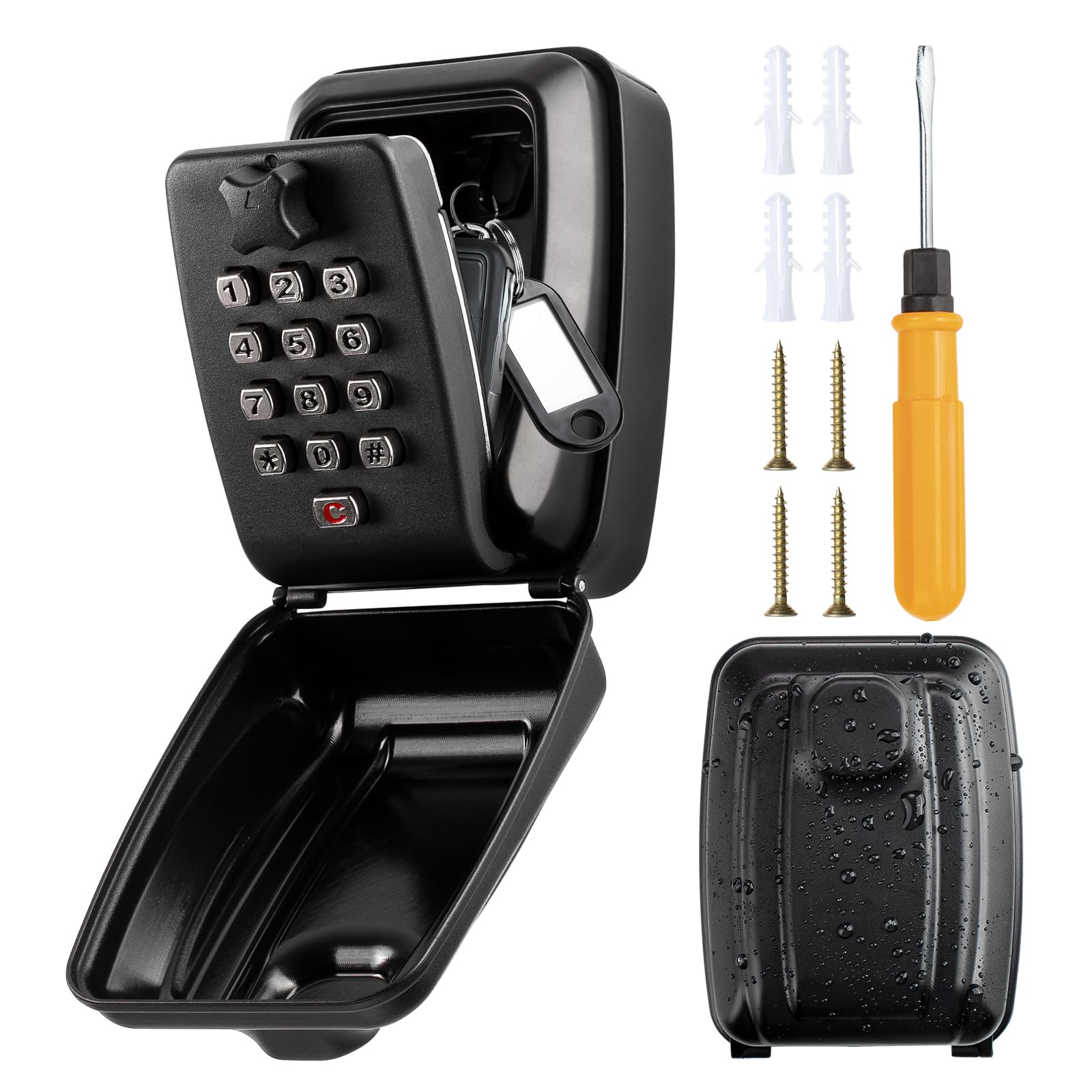 Key Safe Wall Mounted Police Approved, Waterproof Key Lock Box Resettable 12-Digit Combination Top Security Key Storage Box with Weatherproof Cover for Outside Home Garage Office School